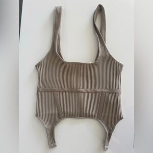 Zara Ribbed Tan Sleeveless Top